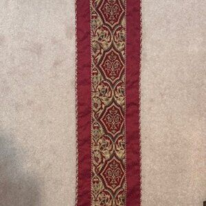 Elegant Burgundy & Gold Jacquard Table Runner with Tassels – 72" Long